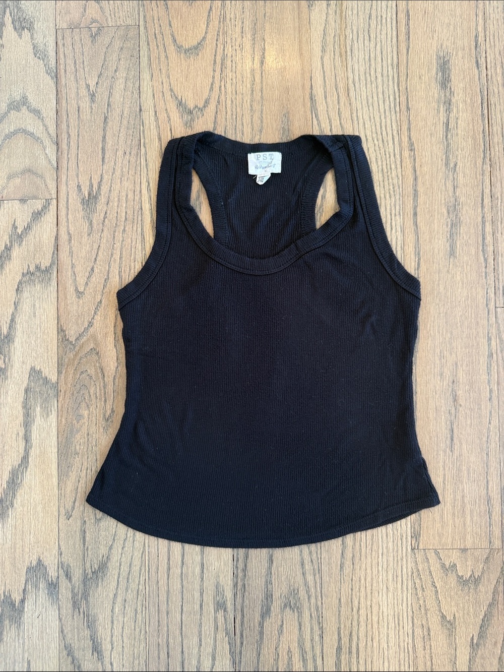 PST Los Angeles Women’s Black Ribbed Racerback Cropped Tank Top Size X-Small